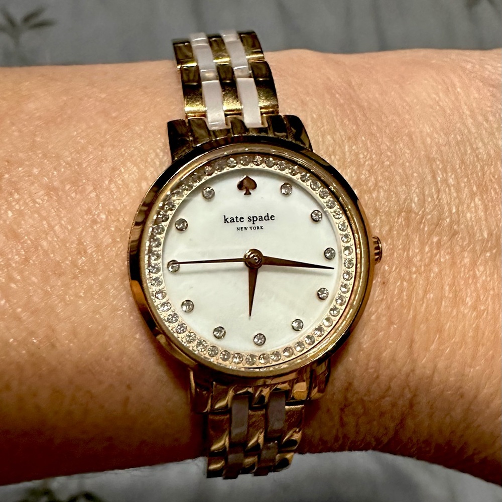 Kate Spade rose gold watch- crystals on face